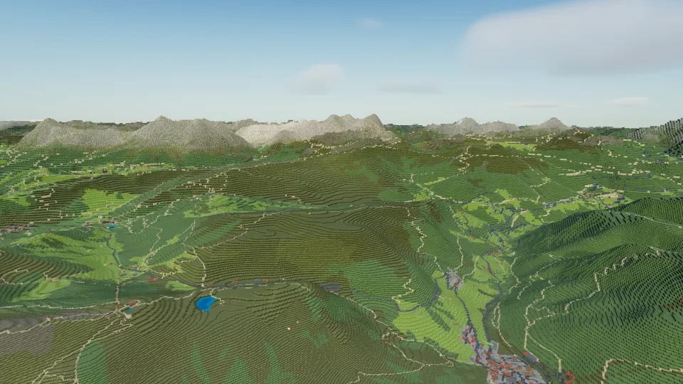 Dolomites: mountain skyline, captured in Voxel Earth Engine