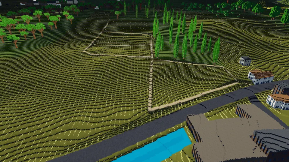 Nakafurano: low farmland view, captured in Voxel Earth Engine