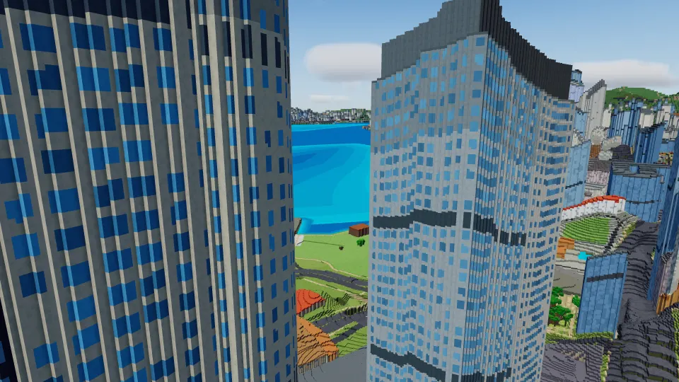 Hong Kong: rain over the harbour, captured in Voxel Earth Engine