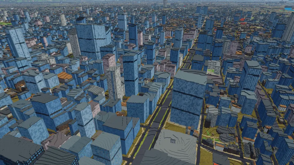 Osaka: rain over the city, captured in Voxel Earth Engine